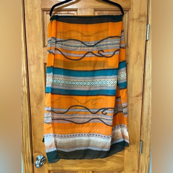 Lightweight Scarf Rectangle Orange Teal Green - Picture 3 of 4